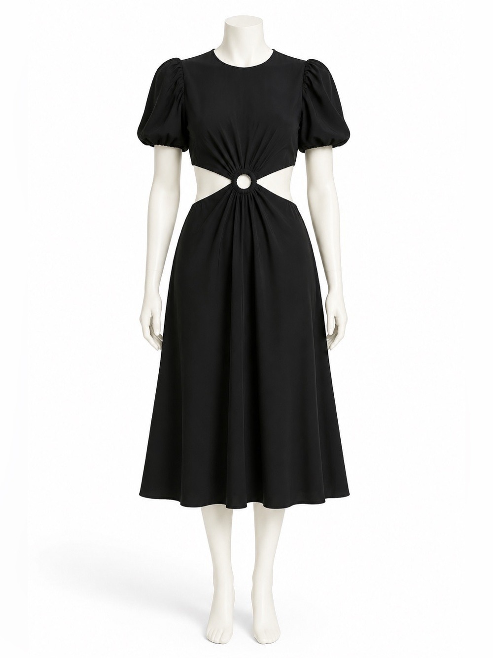 1.STATE Black Cutout Ring Midi Dress Puff Sleeve Size 12